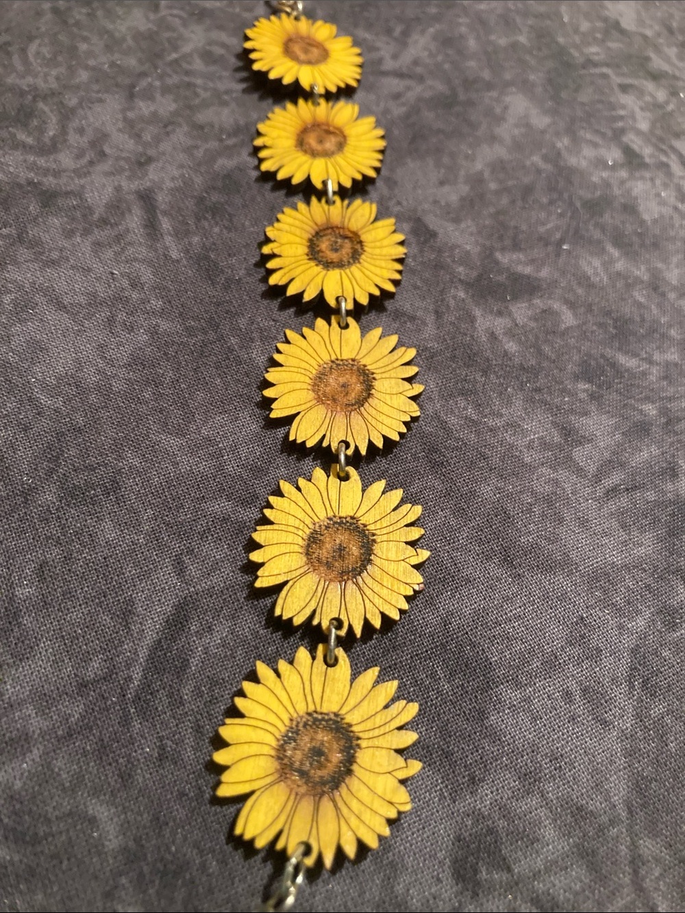 Boho Wooden Sunflower Linked Statement Bracelet - Yellow